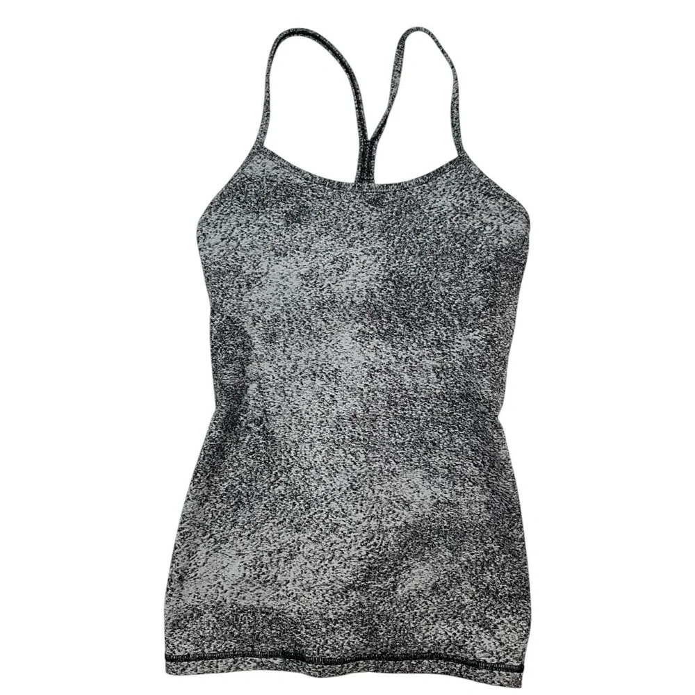 Lululemon‎ Power Y Tank Luon Spray Jacquard White Black Size 6